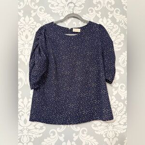 • Melloday Navy Multi Colour Polka Dot Ruched Sleeve Blouse
